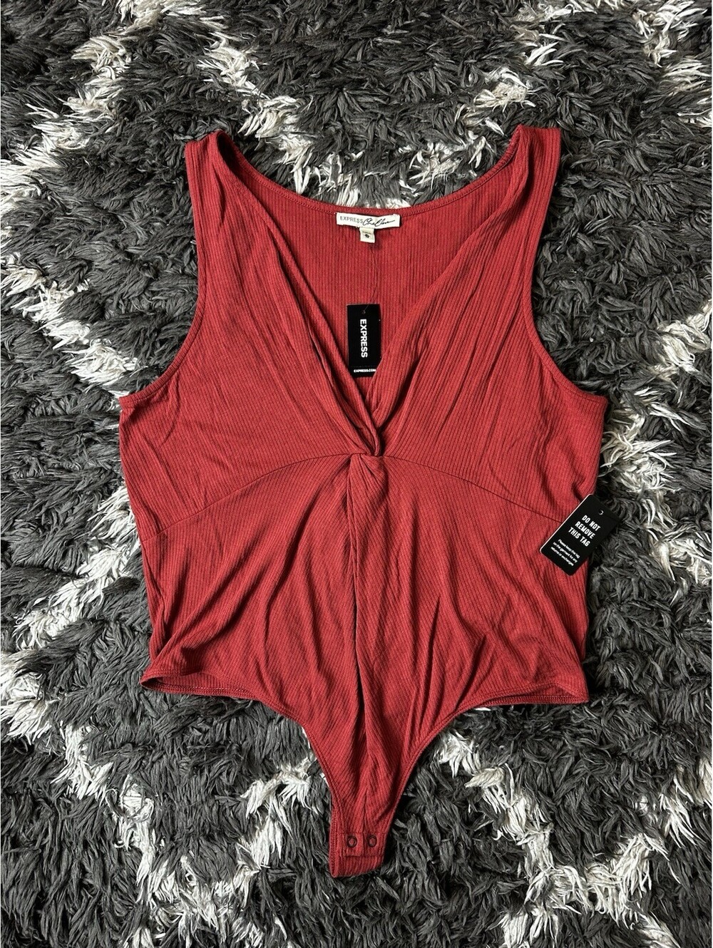 NWT Express One Eleven Bodysuit Womens XL Red Ribbed Knit Twist Front Tank Top